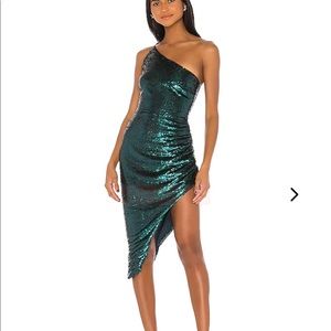 Revolve Lovers & Friends Parnell Sequin Asymmetrical Dress Green Teal